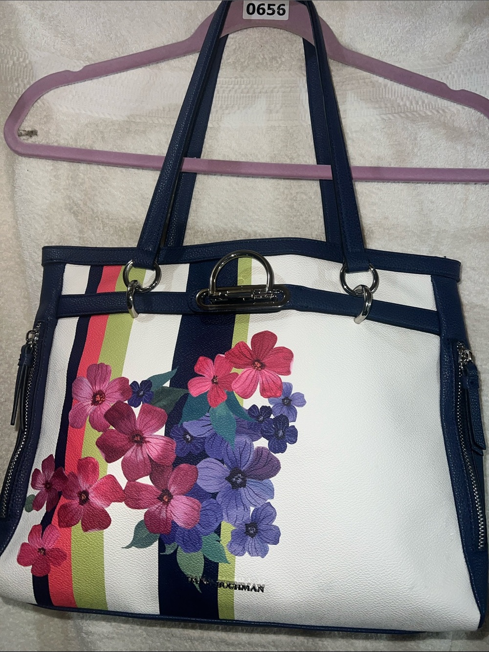 Dana Buchman Floral and Striped Satchel Tote Bag